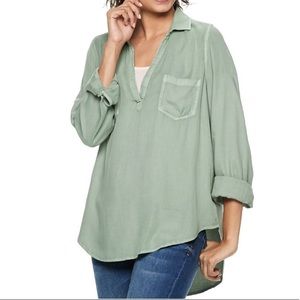 NWT Mudd Solid Popover Tunic Green SZ XS & S Twill Juniors Button down